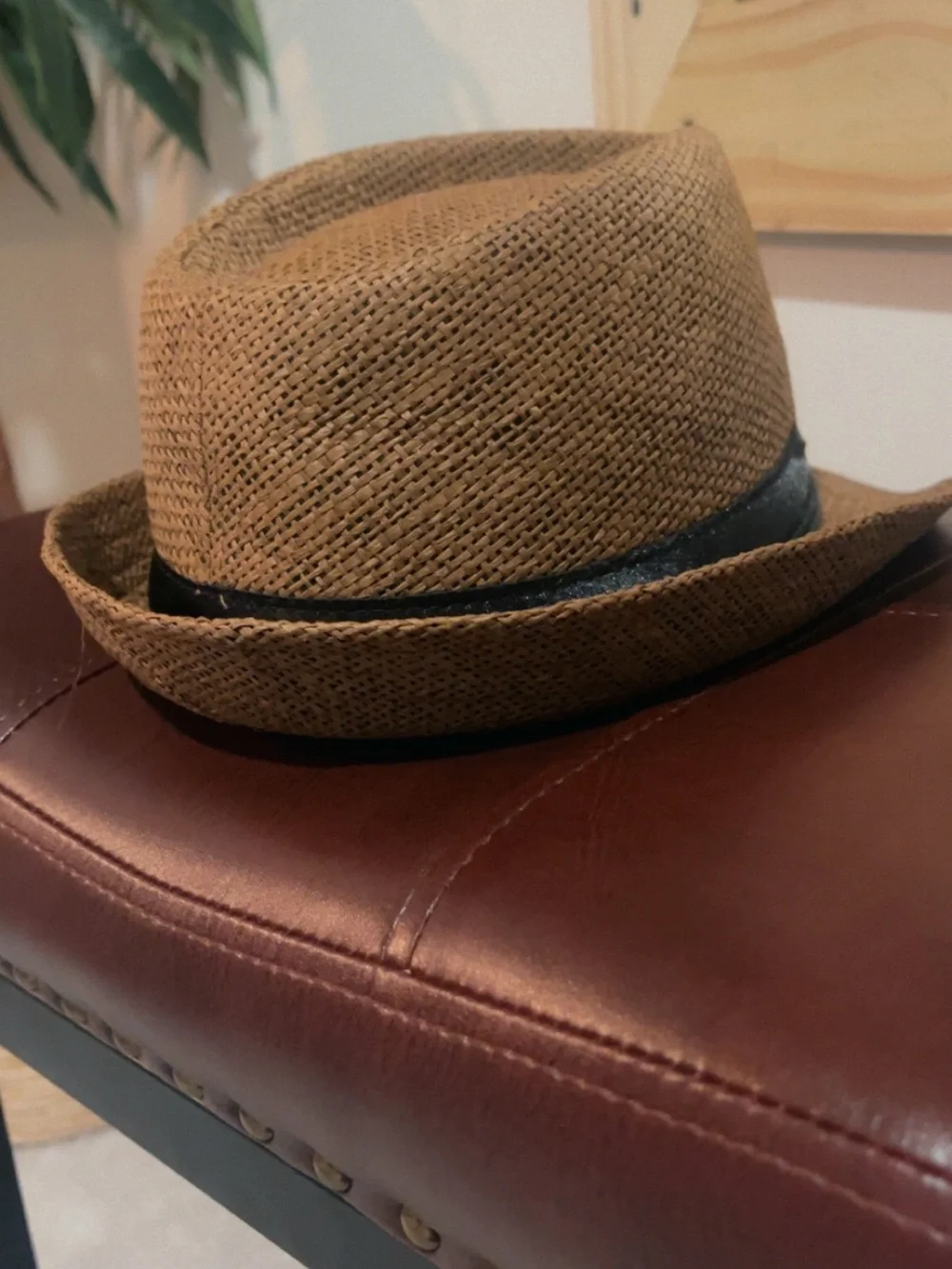 Straw Fedora Hat with Black Band